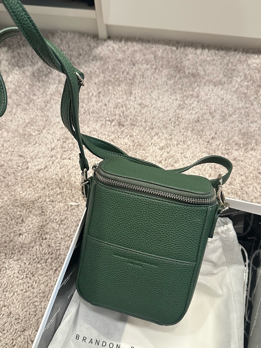Brandon Blackwood Forest Green Pebbled Leather Crossbody with box and dust bag